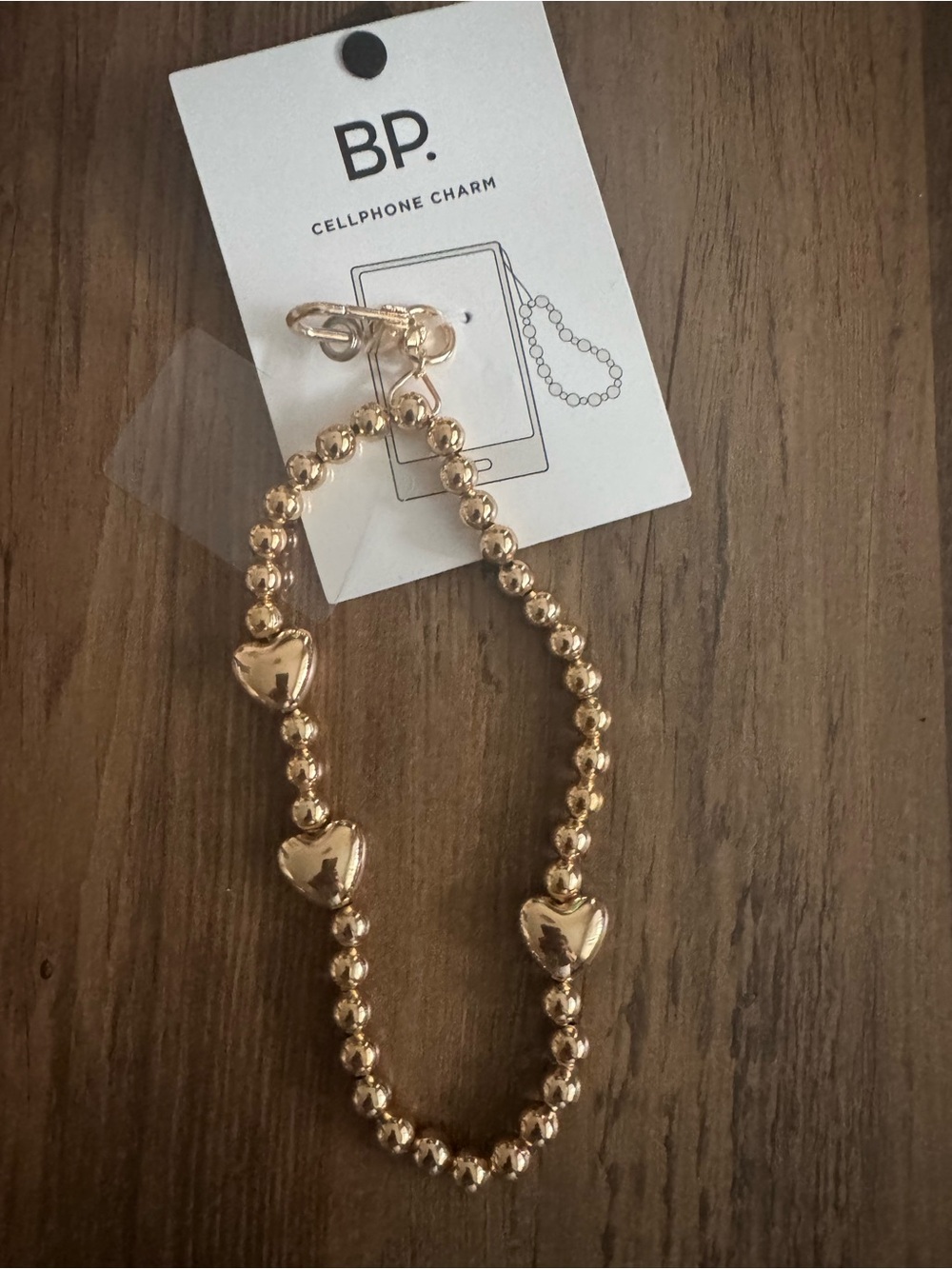 bp Gold Heart Bead Phone Charm Bracelet